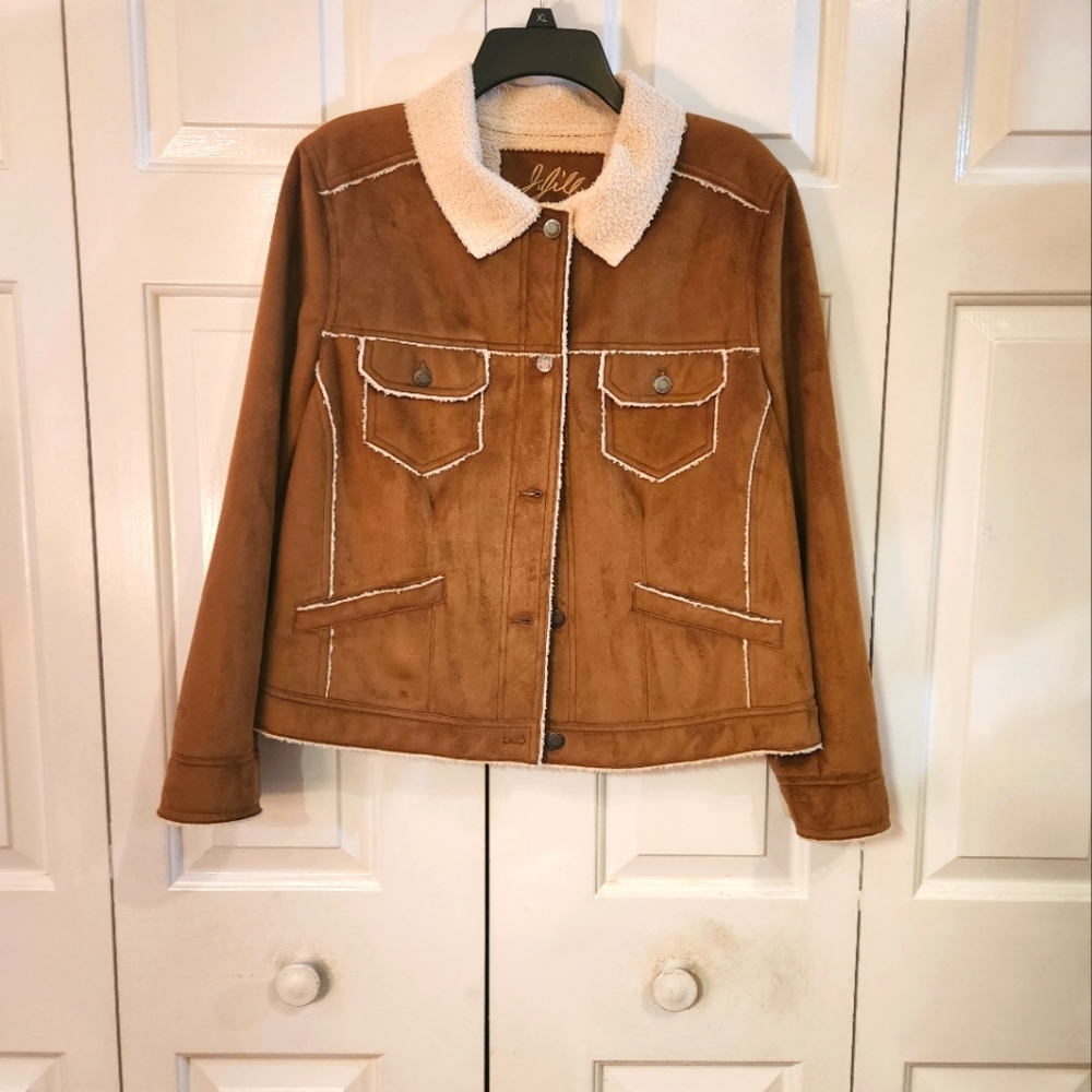JJill Suede / Shearling Coat. Chestnut Brown.  Medium.